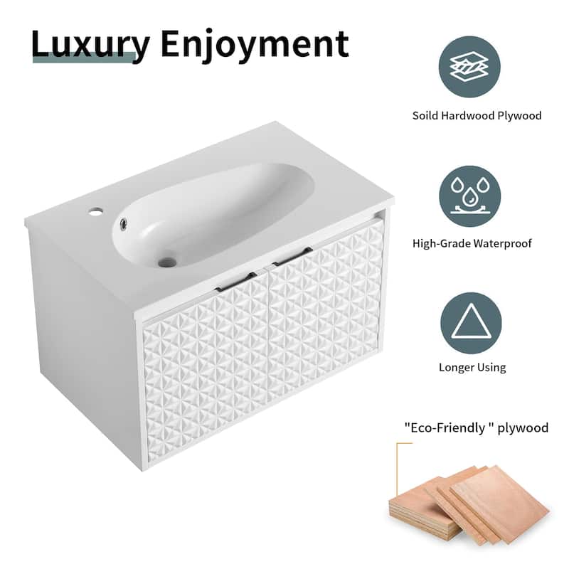 30/ 36 inch Wall Mounted Bathroom Vanity Set in White with Integrated Resin Sink