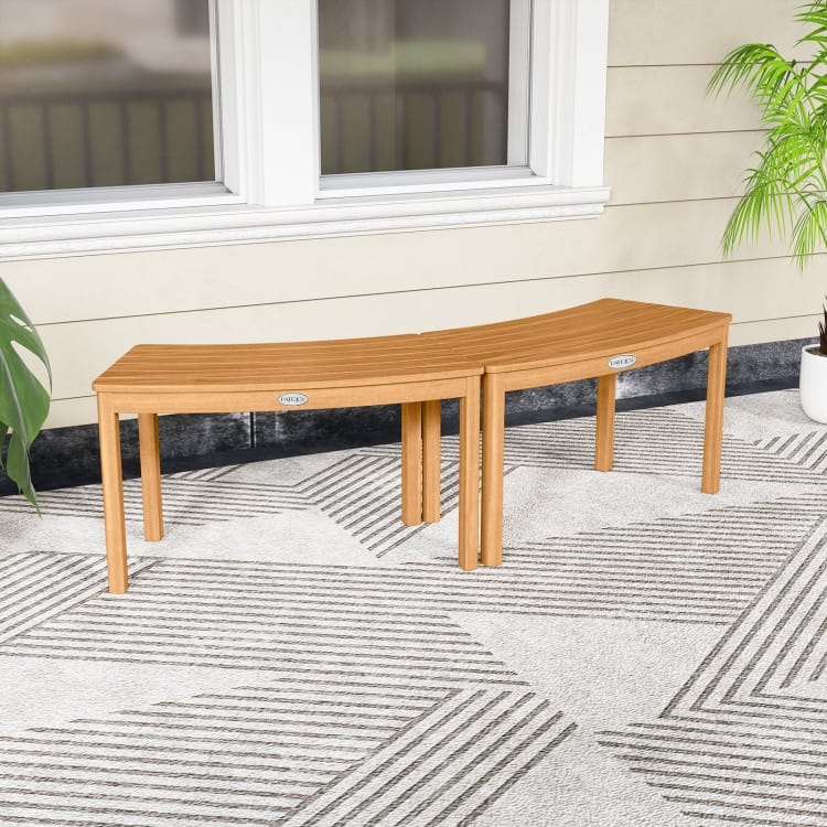 Outdoor Curved Acacia Wood Bench Set of 2/3/4 for Front Porch-3