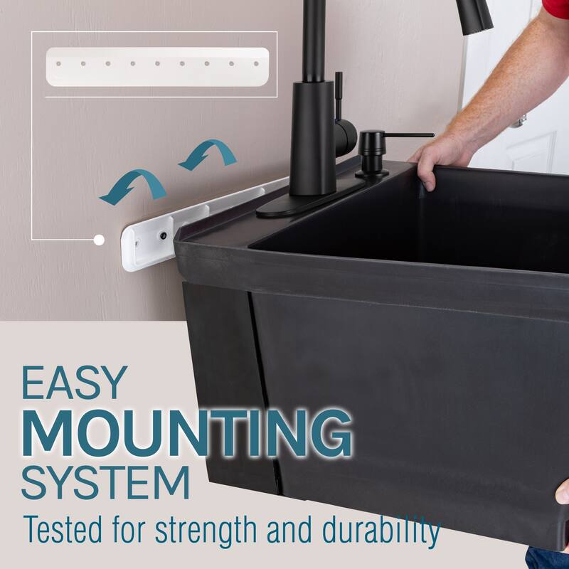 TEHILA 19-Gallon Wall-mounted Utility Sink 22.88 in. W Laundry Tub with Pull-down Faucet