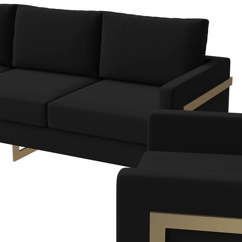 3-Piece Velvet Sofa Set with Gold Stainless Steel Base and Removable Cushions