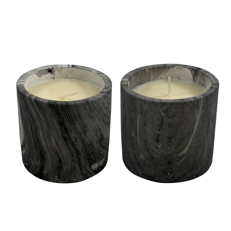 Grey Set of Two Marble Candle Jars 7 Oz Elegant Decorative Home Accent - Black