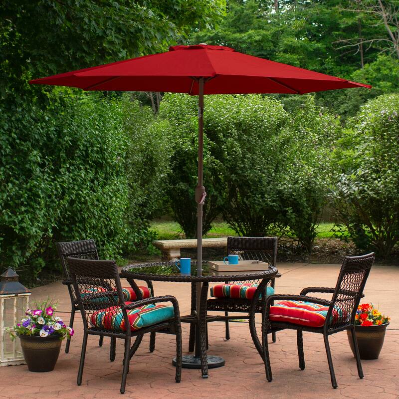 9ft Outdoor Patio Market Umbrella with Hand Crank and Tilt, Red