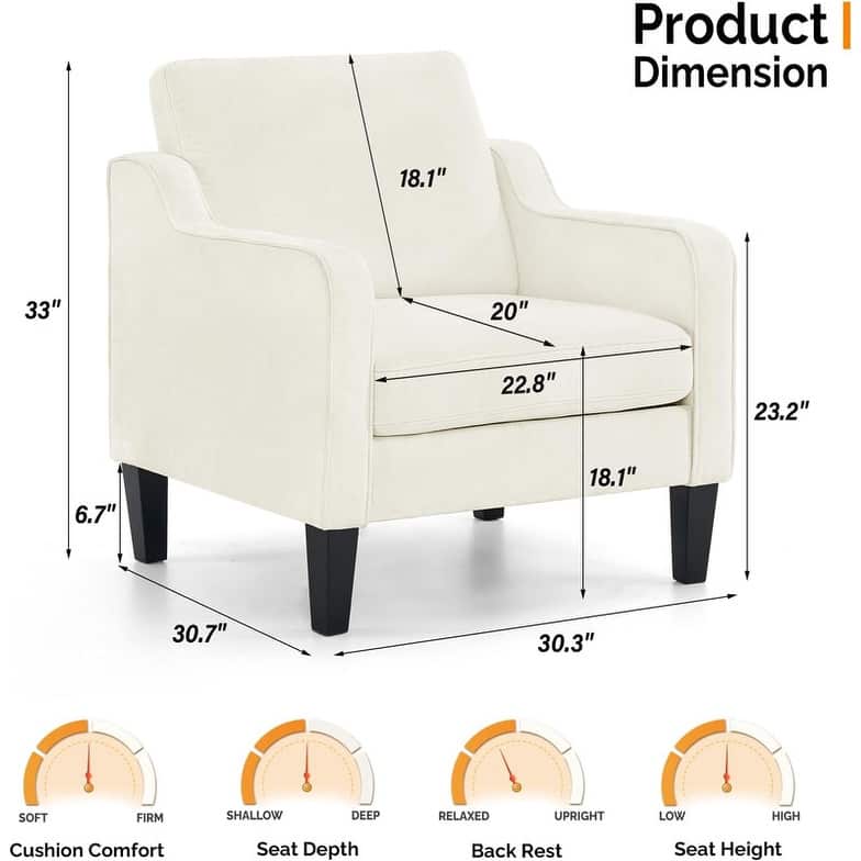 VINGLI Mid Century Modern Fabric Accent Chair