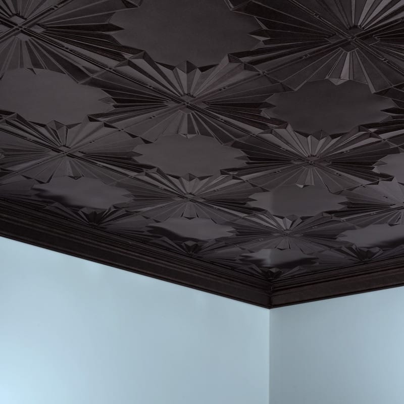 FASÄDE Art Deco Decorative Vinyl 2ft x 4ft Glue Up Ceiling Panel in Smoked Pewter (5 Pack)
