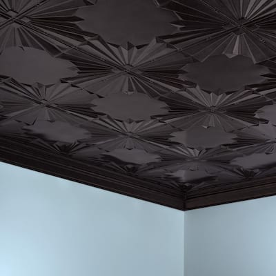 FASÄDE Art Deco Decorative Vinyl 2ft x 4ft Glue Up Ceiling Panel in Smoked Pewter (5 Pack)