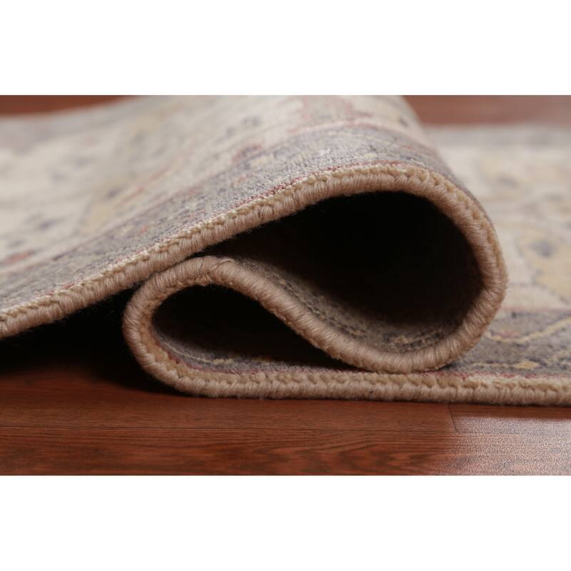 All-Over Beige Oushak Oriental Runner Rug Handmade Wool Carpet - 2'7" x 7'8"