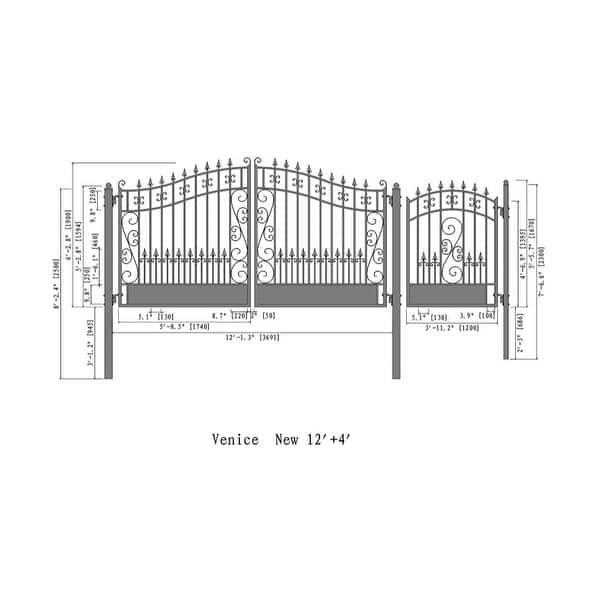 Aleko Venice Style Steel Dual Driveway Gate 12 Ft With Pedestrian Gate 