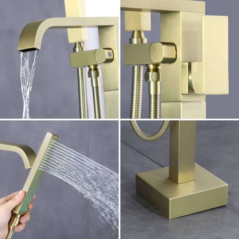 Freestanding Bathtub Faucet With Hand Shower Waterfall Tub Faucets With Handheld Shower Floor Mount Tub Filler