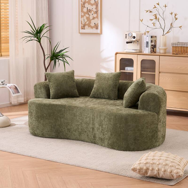 Crescent-Shaped Modular Sofa for Apartments, Chenille Low-Back Deep-Seat Sofa, Small Compression Sofa with Pillows