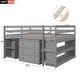 preview thumbnail 4 of 7, Full Size Low Loft Bed with Storage Cabinet, Rolling Portable Desk & 2-Tier Bookshelf, Study Wood Bedframe for Kids Teens Adults