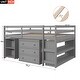 preview thumbnail 49 of 52, Study Loft Bed with Storage Cabinet, Rolling Portable Desk and 2-Tier Bookshelf, Wood Low Loft Bedframe for Kids Teens Adults