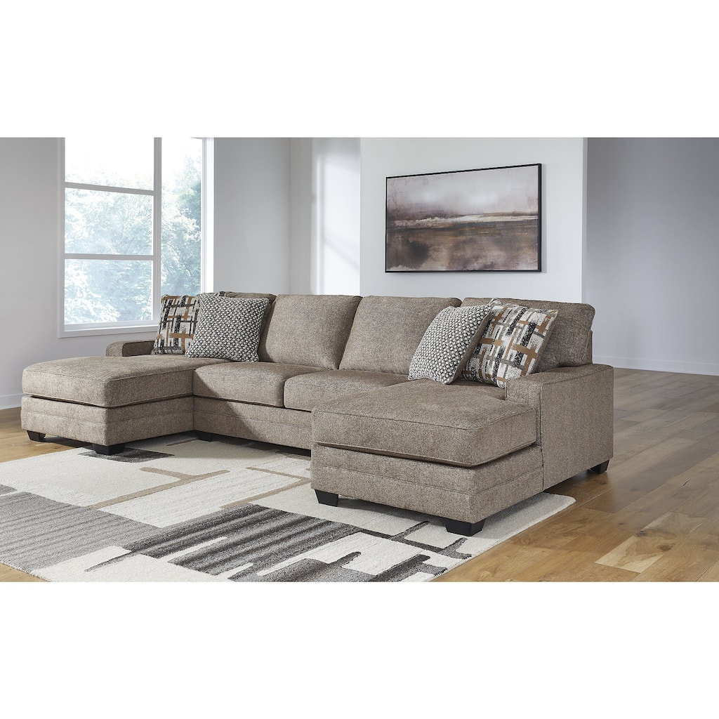 Signature Design by Ashley Cannonbrook Brown 3-Piece Sectional with Chaise - 139" W x 69" D x 40" H
