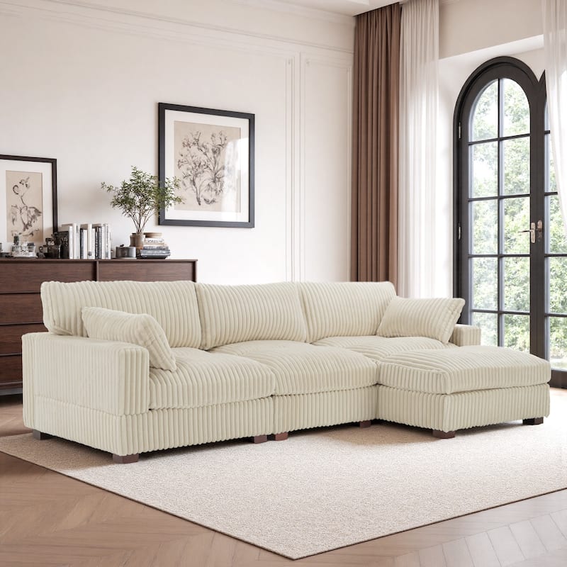 Oversized Plush Modular Sectional Sofa Set L Shaped Couch - 3-piece/White - Right Facing