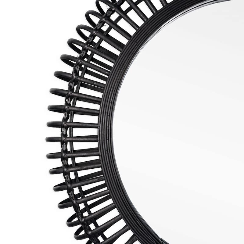 Reina 31" Black Bamboo Round Wall Mirror - 31" x 31" - 31" x 31"