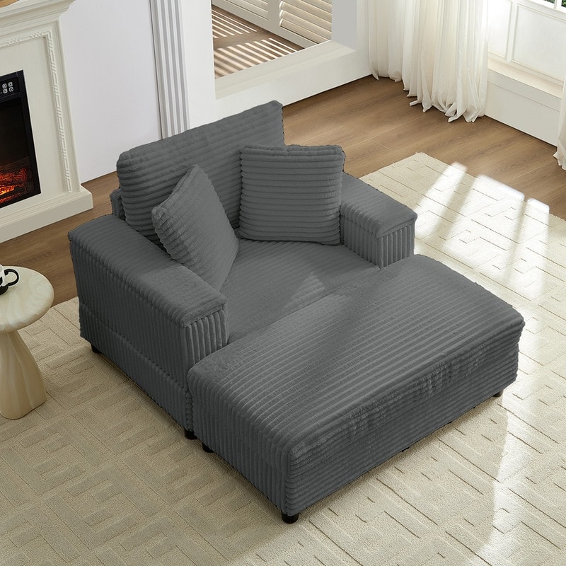 Mixoy 42‘’Corduroy Chaise Lounge Chair with Storage Ottoman&Armrests,Upholstered Sleeper Reclining Chair - W43inch*D52inch*H33inch - Light Grey