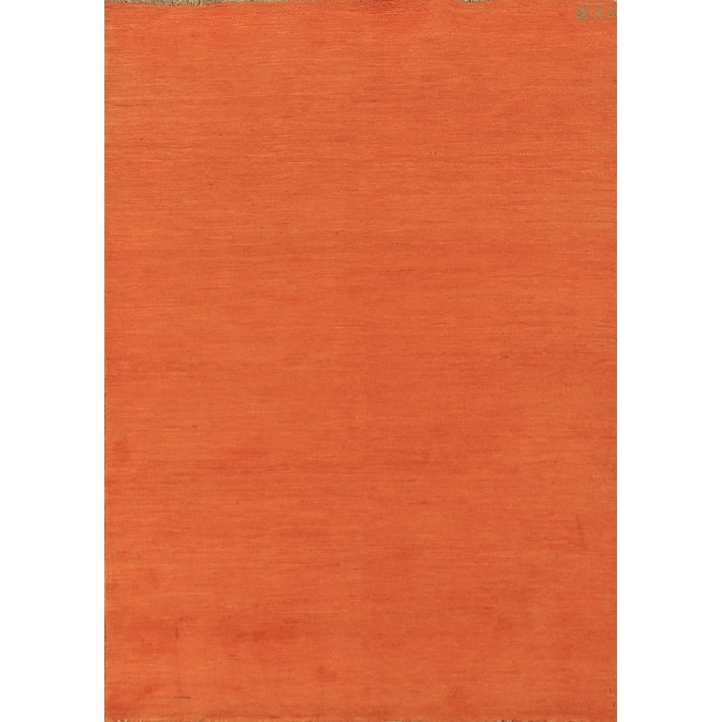 Orange Gabbeh Modern Rug Handmade Bedroom Solid Wool Carpet - 3'11" x 5'10"