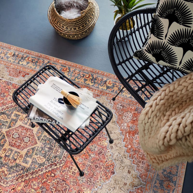 Beige Medallion Flat Pile Washable Rug - Pet Friendly, Non-Slip for Entryway and Bedroom