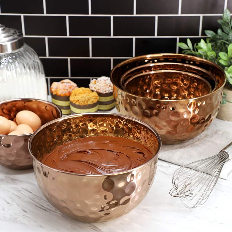 Hammered Copper 5 Piece Stainless Steel Mixing Bowl Set
