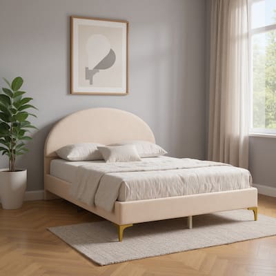 HomeRoots Beige Tufted Velvet Upholstered Queen Bed Frame