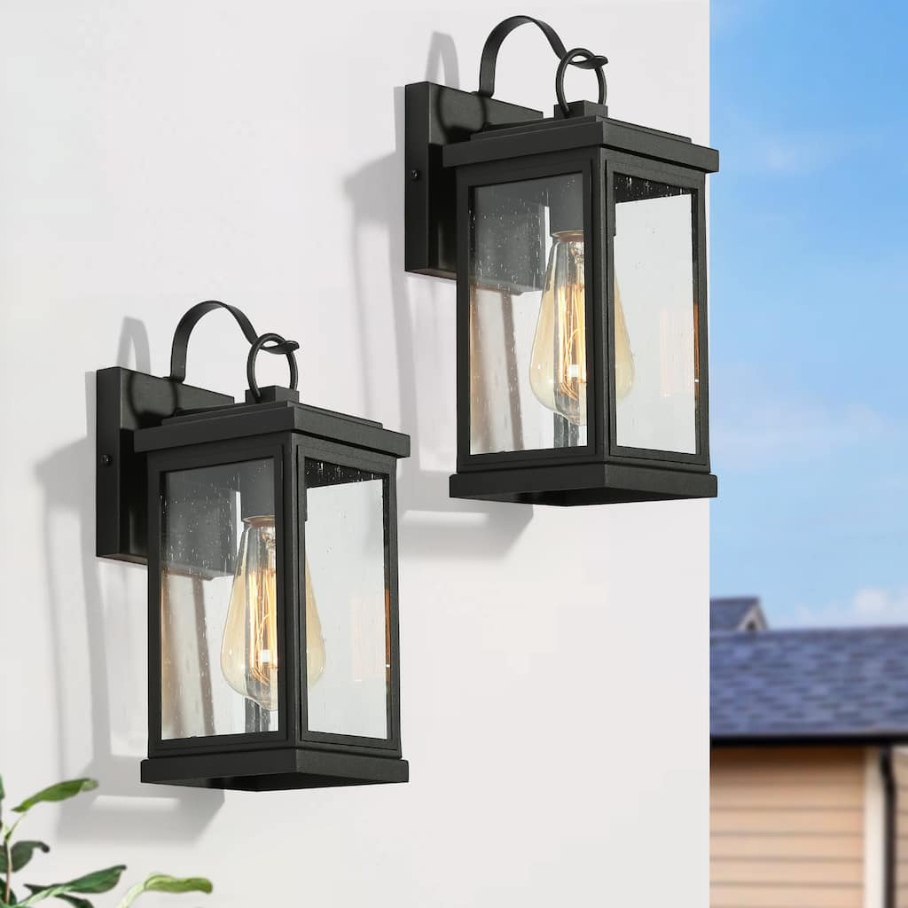 Bern Mid-Century Modern Black 1-Light Outdoor Lantern Wall Sconce - L 5.1" x W 6.3" x H 12.2"