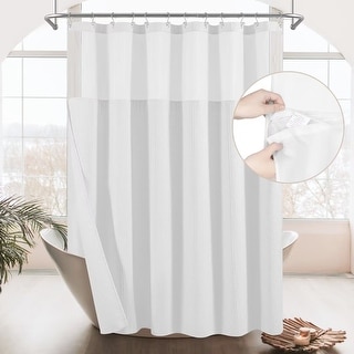 Cotton Blend Honeycomb Waffle Shower Curtain with Snap-in Liner