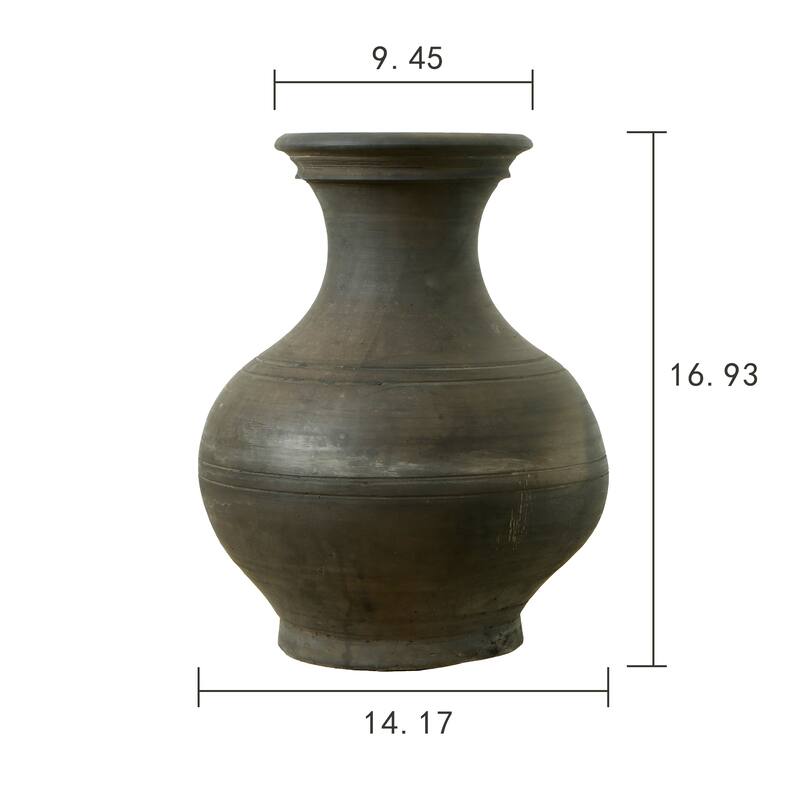 Artissance 17"H Large Earthy Gray Ceramic Indoor Outdoor Pottery Vase, Home and Garden Decor