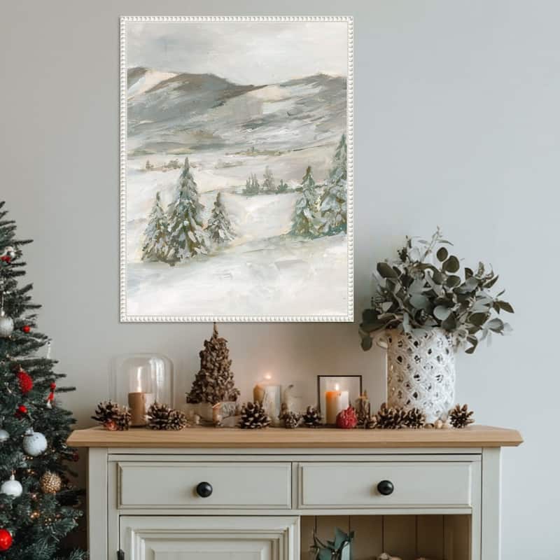Snowy Slopes I by Ethan Harper Framed Canvas Wall Art Print - Sylvie Beaded White