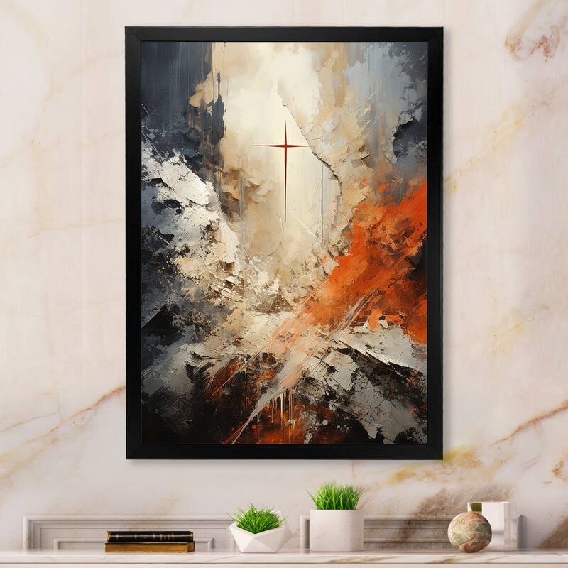Designart "Minimalism Christianity Cross Dream" Christianity Framed Canvas Art Print - 30 in. wide x 40 in. high - Black