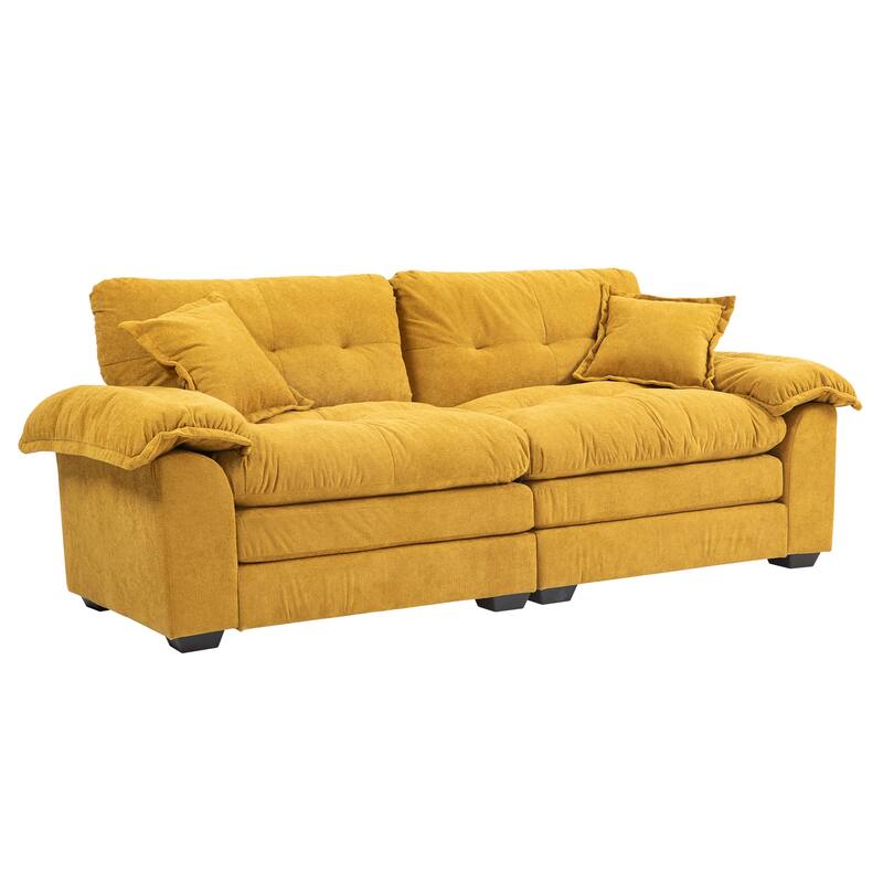 Luxurious 84" Chenille Fabric Recliner Sofa with Memory Foam and 2 Throw Pillows for Small Spaces