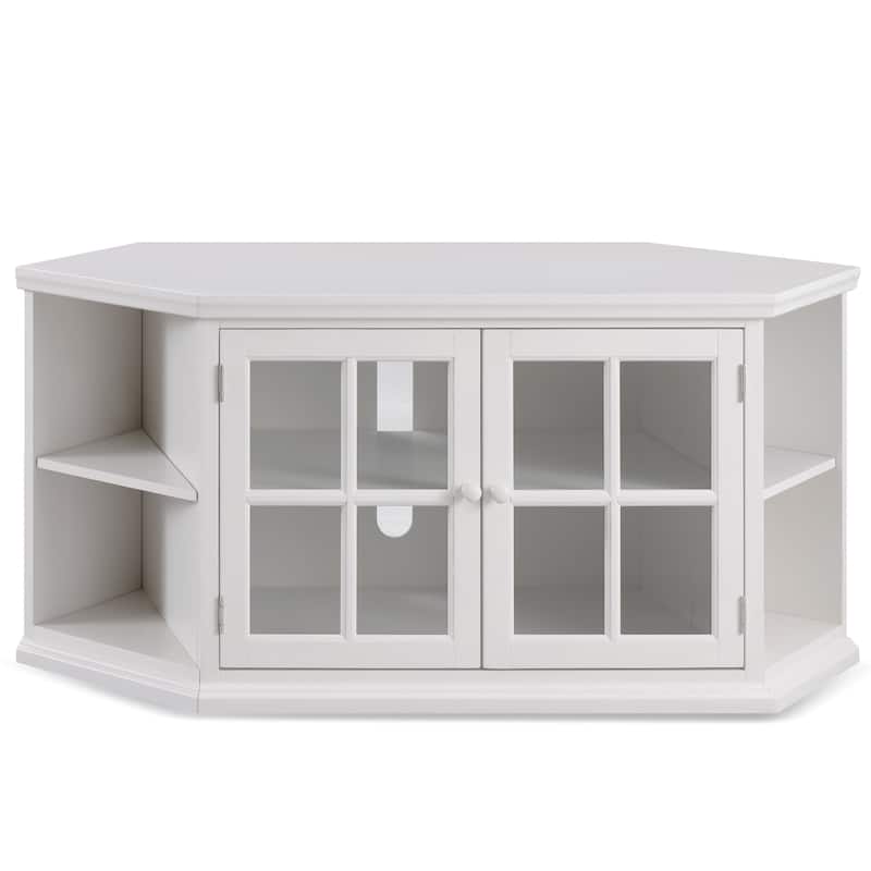 Leick Home Cottage White Corner TV Stand with Bookshelf Storage