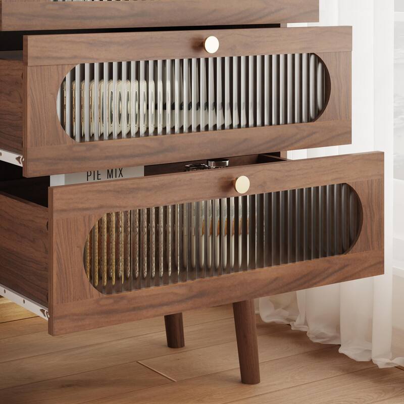 Accent Cabinet with 3 Drawers and Door, Wooden Storage Cabinet with Shelves, Sideboard for Living Room, Entryway, Natural