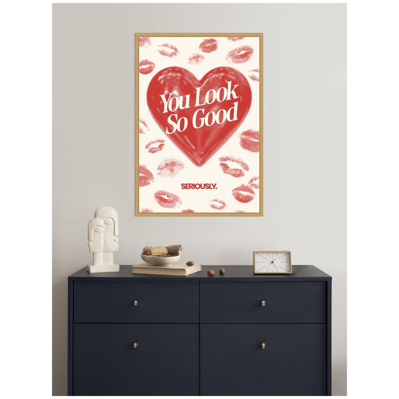 Kate and Laurel You Look So Good Red Lipstick Inspirational Quote by Lucky Guava Framed Canvas Wall Art Print