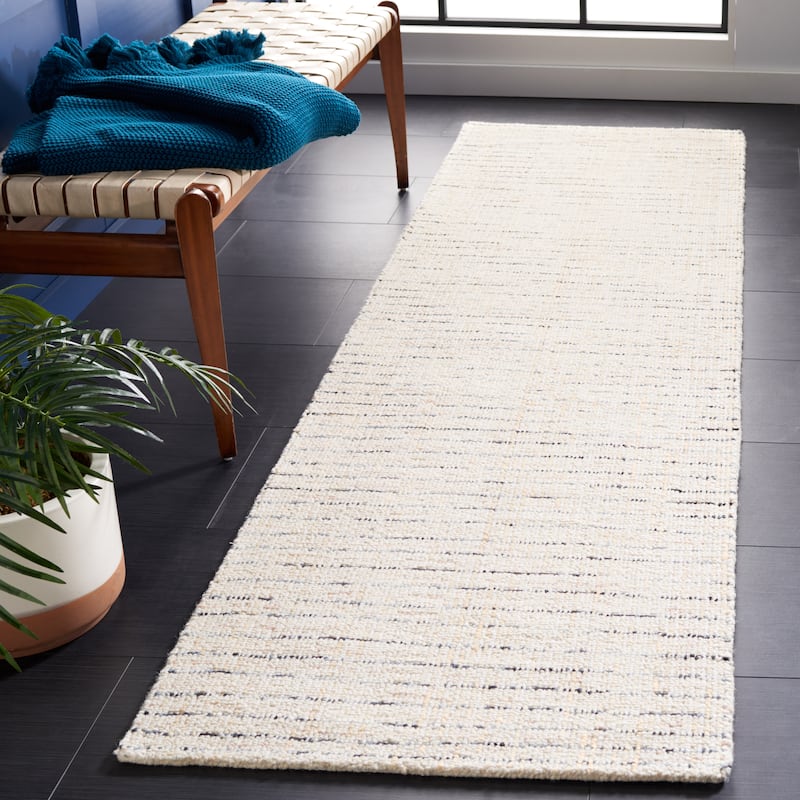 SAFAVIEH Handmade Abstract Lottie Modern Wool Rug - 2'3" x 6' Runner - Ivory/Blue - Runner