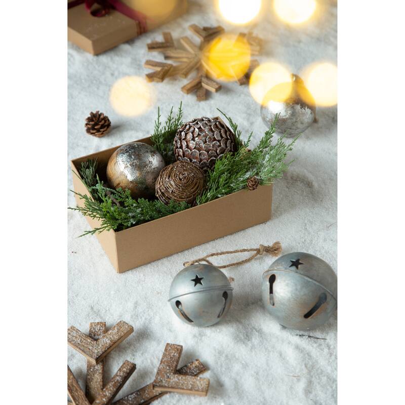 D4" Christmas Ball Ornaments, Wood Decorative Hanging Ball Christmas Tree Ornaments for Holiday Decorations, Set of 8