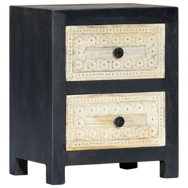 vidaXL Hand Carved Bedside Cabinet Gray 15.7"x11.8"x19.7" Solid Mango Wood