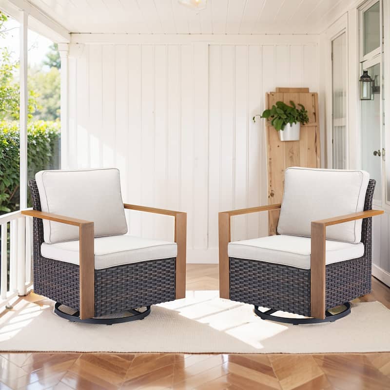 Gymojoy Rattan Rocking Chair with Soft Cushions - Brown - Brown - Beige