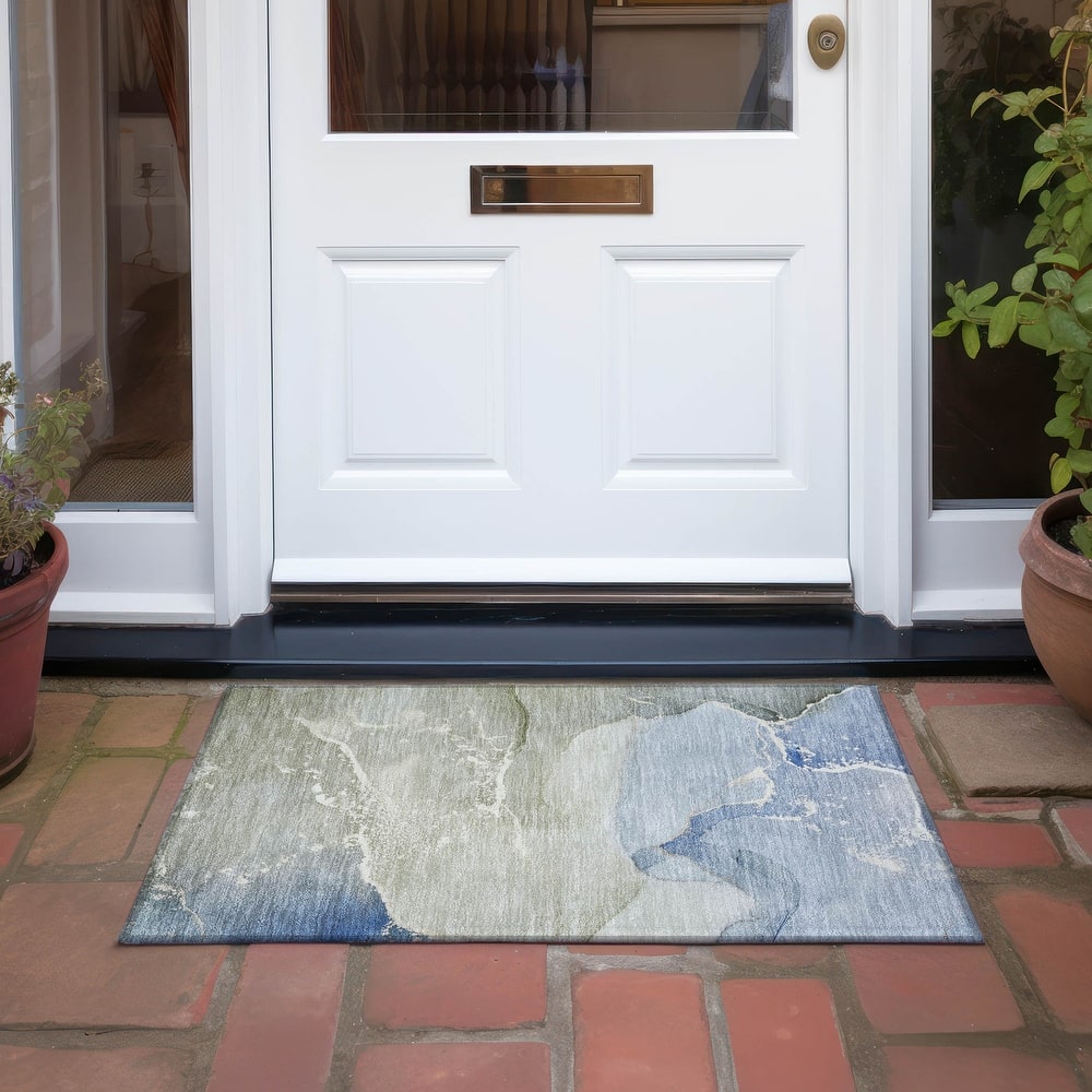 Machine Washable Indoor/ Outdoor Abstract Marble Chantille Rug