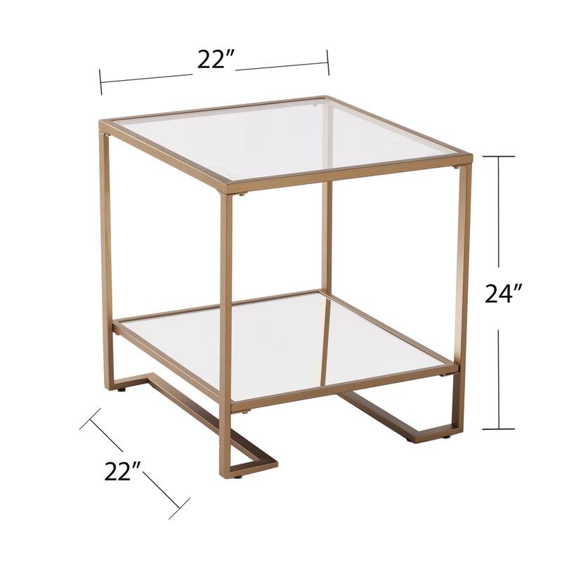 HomeRoots 24" Gold Glass And Iron Square Mirrored End Table With Shelf - 22' X '24' X '22