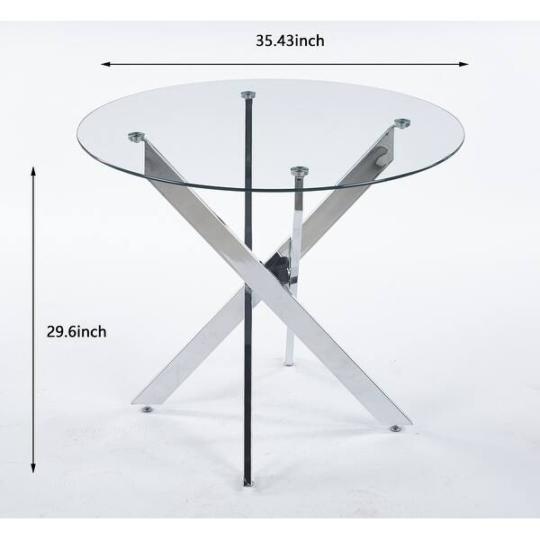Stylish Round Glass Dining Table with Cross Metal Base - Bed Bath ...