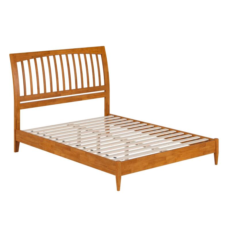 Modern Platform Bed - Solid Wood Sleigh Bed Frame - Low Profile Design - Light Toffee Finish