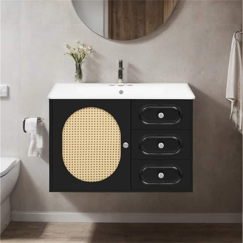 30" Wood Bathroom Vanity with Ceramic Sink and 2 Drawers
