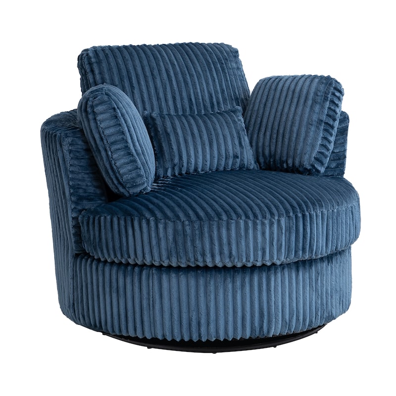 Oversized 360 Degreed Swivel Accent Chair Modern Soft Plush Corduroy Round Barrel Chair For Living Room Bedroom With Pillows