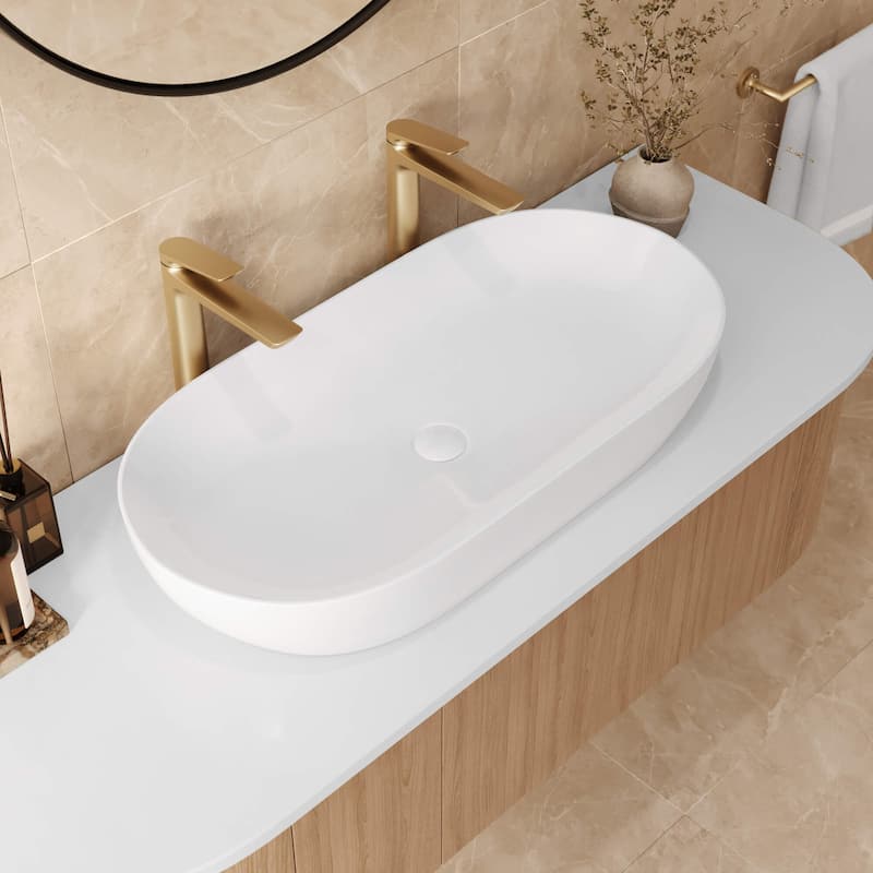 Ruvati 32 x 16 inch Bathroom Vessel Sink White Oval Above Counter Vanity Porcelain Ceramic - RVB0432
