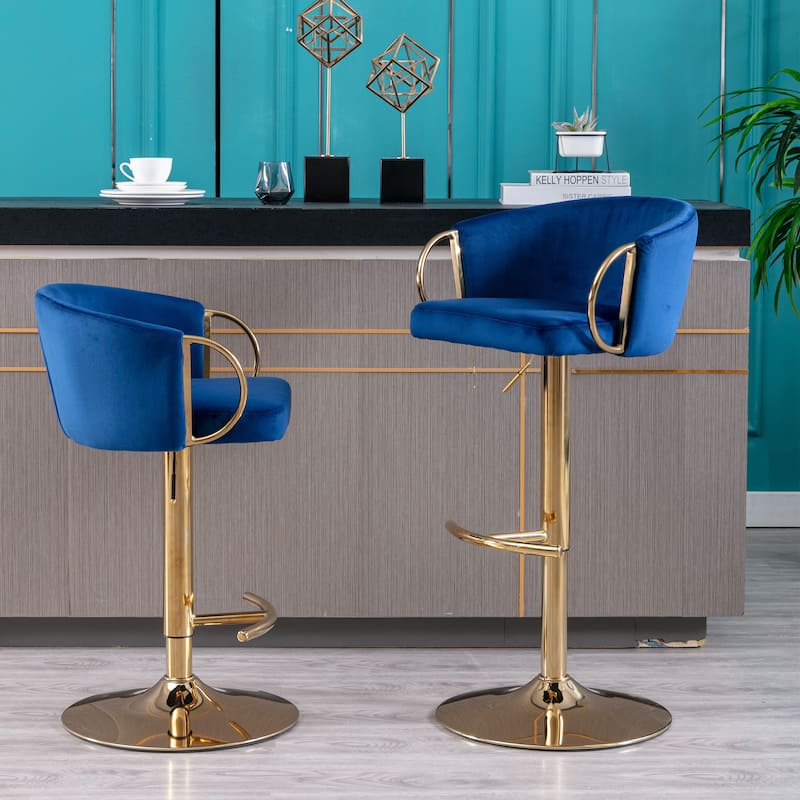 Set of 2 Adjustable Swivel Mechanical Lifting Bar Stools with Footrest and Base