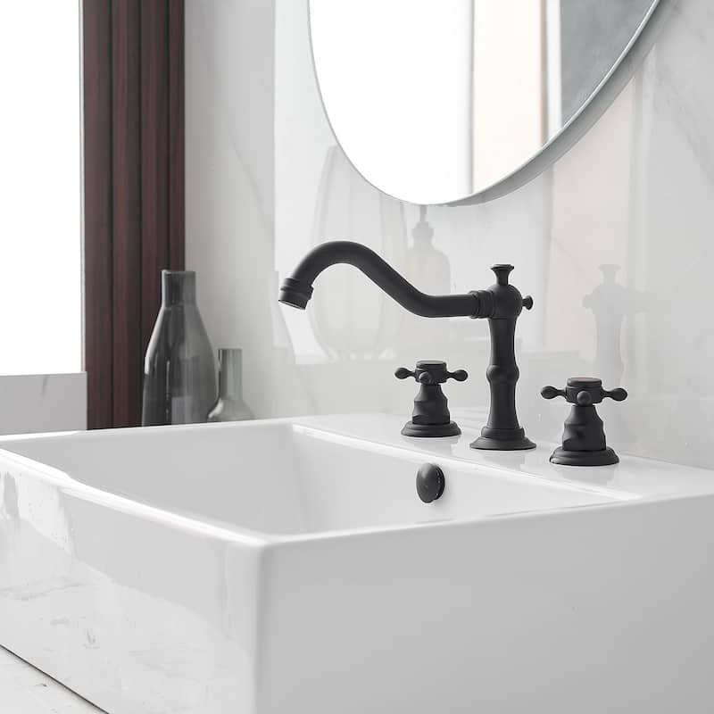 8 in. Widespread Bathroom Faucet Double Handle 3-Hole Deck Mount with Drain Assembly