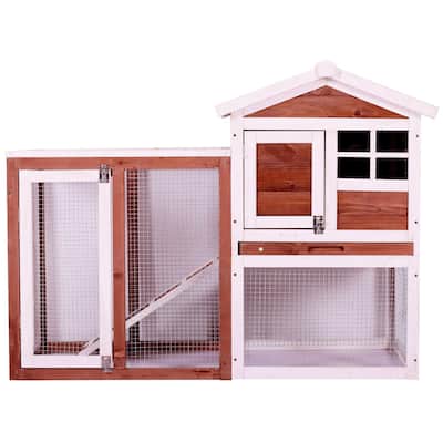 48 in. Large Chicken Coop Wooden Pet Hutch (Red)