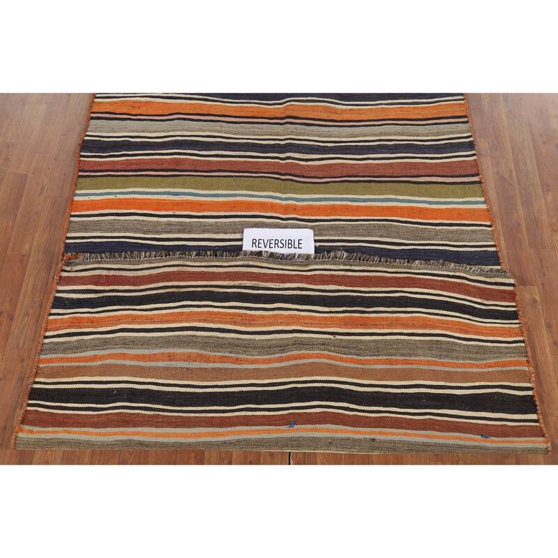 Striped Kilim Qashqai Persian Vintage Area Rug Flatweave Wool Carpet - 5'0"x 9'10"