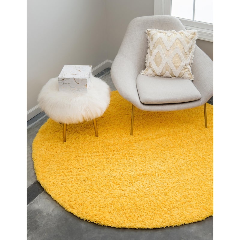 Shag Laurian Collection Area Rug - 5' Round - Tuscan Yellow