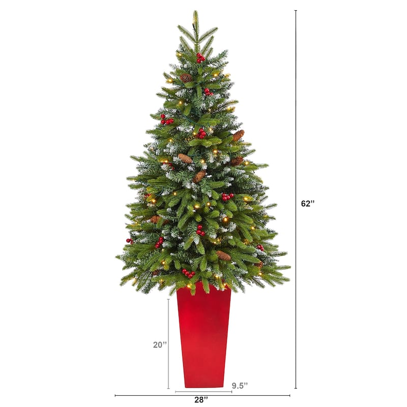 5' Potted Snow Tipped Mini Artificial Christmas Tree, Clear LED Lights - 5 Foot