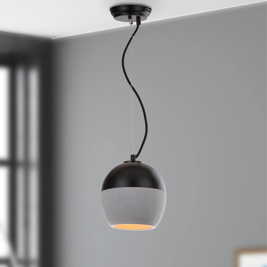 SAFAVIEH Lighting Nere Adjustable 1-Light Grey / Black Pendant - 7.875"x7.875"x10-82" - Grey/Black - 8Wx8Dx82H